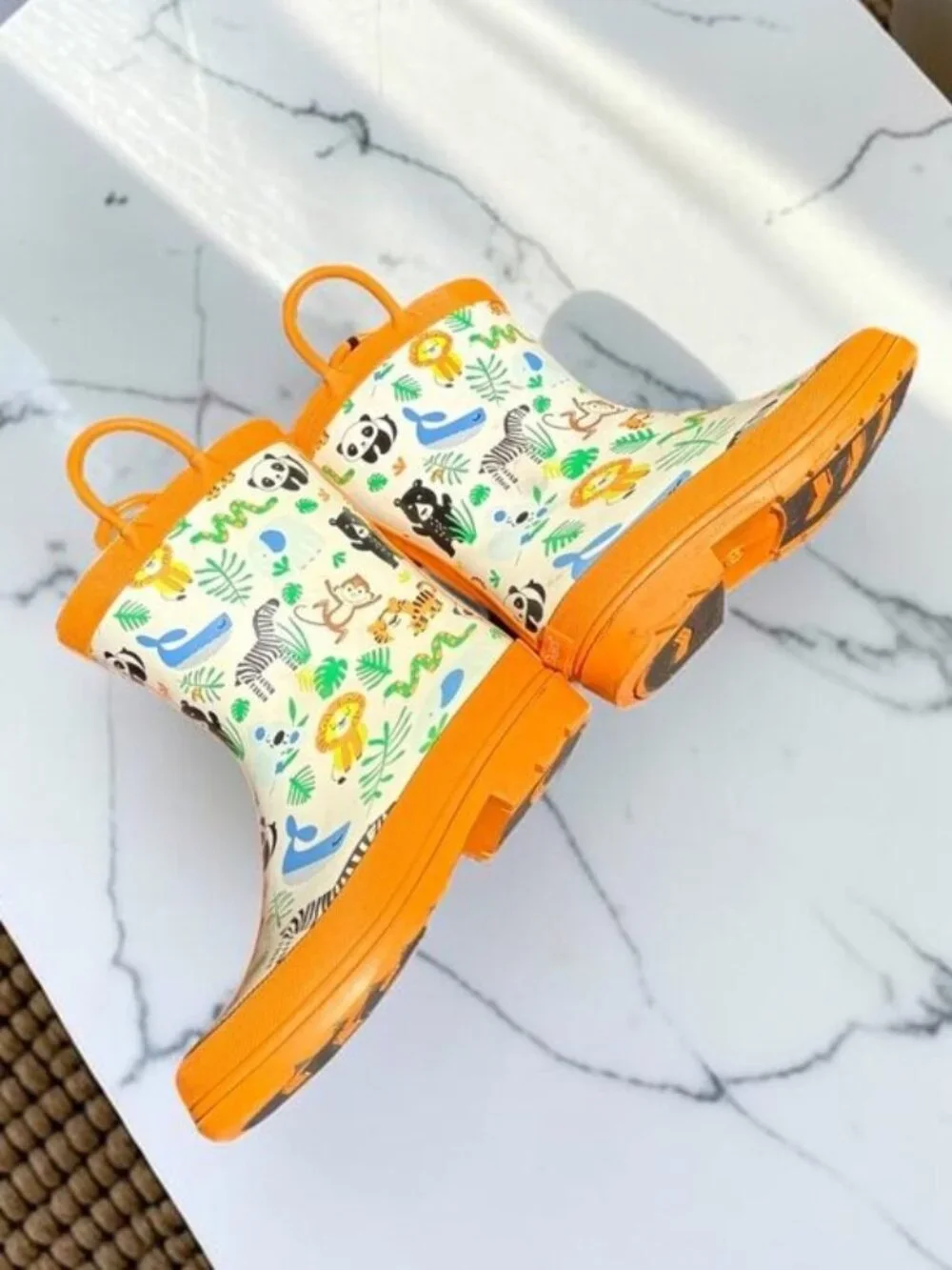 Lily & Dan Kids Safari Jungle Rain Boots Orange Animal Print Waterproof 11/12